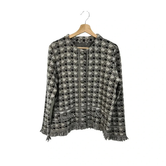 D. Exterior Made in Italy  Houndstooth Knitted Fringed Jacket - Picture 2 of 10